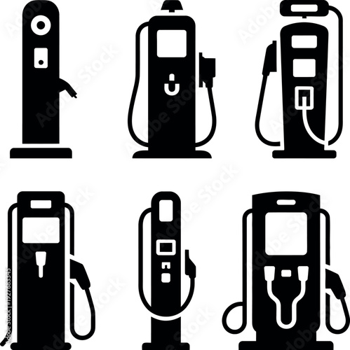 Set of gas station pump icons fuel gasoline