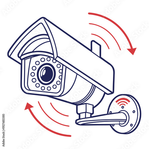 A security camera with red arrows indicating motion detection