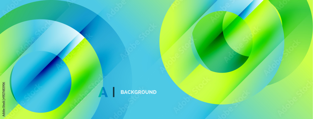 Fototapeta premium Abstract design features overlapping circles. Vibrant blue, green hues create dynamic visual effect. Modern, clean aesthetic.