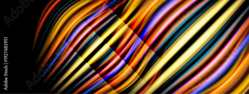Colorful stripes create wavy pattern. Bright hues blend, forming abstract design. Dynamic lines suggest movement, energy.
