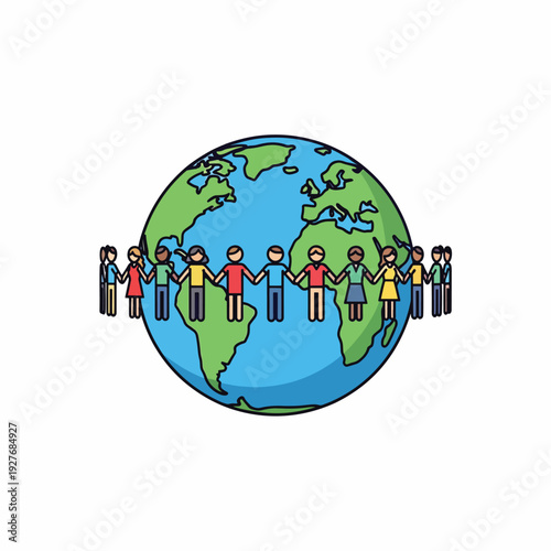 Diverse People Holding Hands Around Globe.