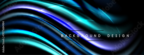 Abstract flowing lines, vibrant blues, purples, dark background. Modern design element, smooth gradients create dynamic visual effect.