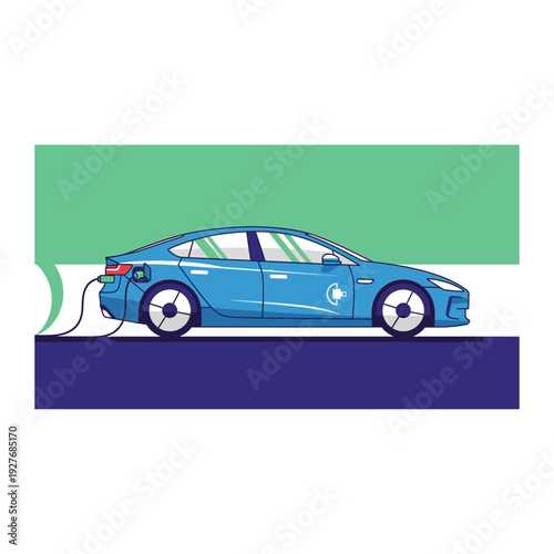 Electric Car Charging with Eco-Friendly Background, Sustainable Transport