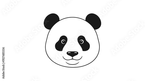 Cute and simple black and white panda face illustration, designed as a friendly animal character for children and minimalist graphic projects.