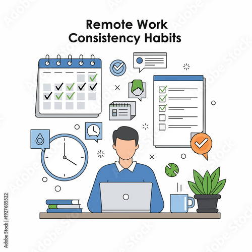 Man Working Remotely on Laptop at Desk.