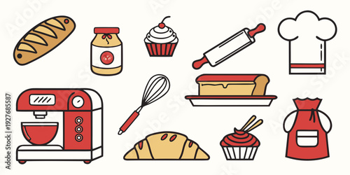 A vibrant illustration of various cooking utensils and ingredients Vector