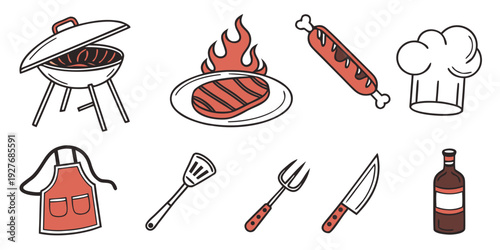A colorful assortment of barbecue and cooking icons on a white background Vector