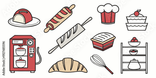 Assorted pastries and desserts with a recipe checklist and utensils Vector