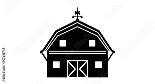 Simple Black Barn Silhouette Icon.