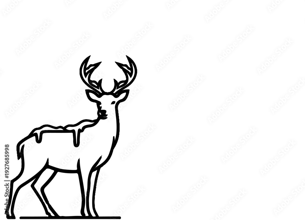 Fototapeta premium Stylized line art of a buck with branching antlers and a flowing mane