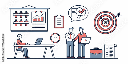 Business people working in an office with various tasks and deadlines. Vector