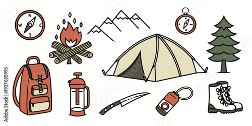 A picturesque winter scene with a cabin, tent, and various outdoor activities Vector