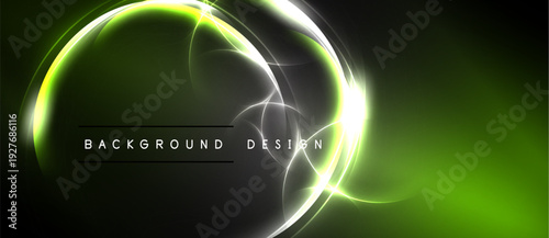 Abstract luminous design. Green, white light curves create dynamic energy flow. Dark background emphasizes glowing elements. Modern visual concept.