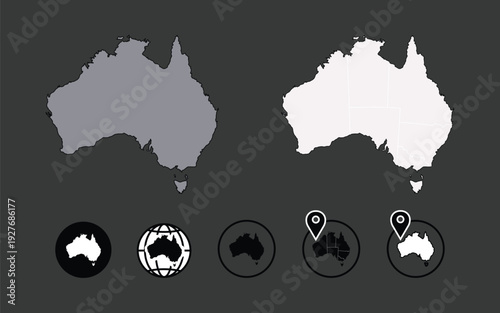 Australia map icons vector set for travel and geogr