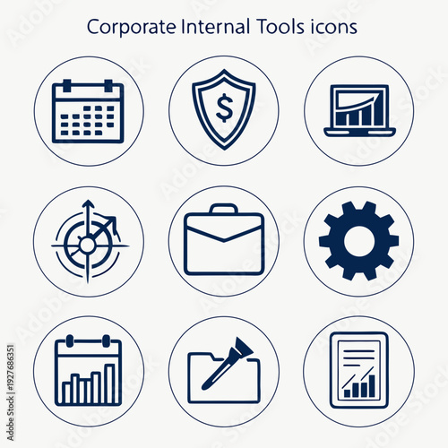 Companies internal body icons set with various symbols and icons Vector