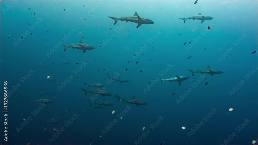 custom made wallpaper toronto digitalLarge numbers of Grey Reef Sharks swim in open water of Palau's shark sanctuary