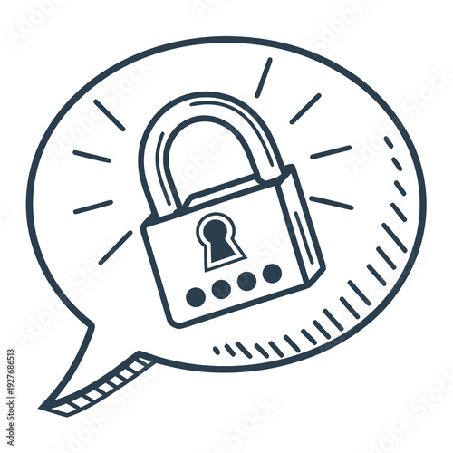A padlock in a speech bubble represents secure communication