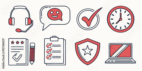 Assorted icons representing medical, time management, and approval concepts Vector