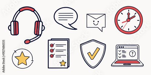 Icons representing various aspects of communication and security Vector