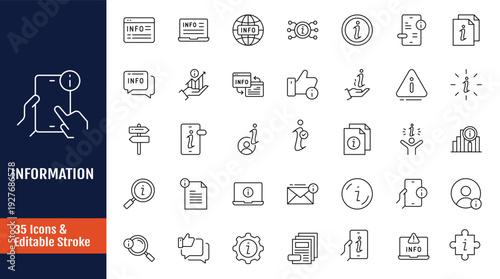 Information icon set. Outline icon with Editable stroke. Vector illustration