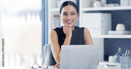 Happy, portrait and businesswoman with laptop, office and candidate shortlisting with digital resume. Confident, HR manager and person with tech for cv review, online or smile for recruitment process Free Download Happy, portrait and businesswoman with laptop, office and candidate shortlisting with digital resume. Confident, HR manager and person with tech for cv review, online or smile for recruitment process - GFXLoad