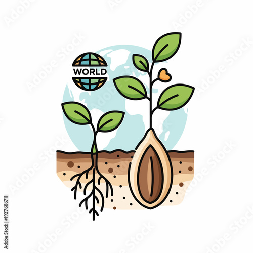 Sprouting seedling with green leaves growing.