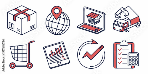 A collection of icons representing various aspects of business and commerce Vector