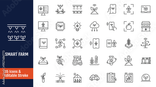 Smart farm icon set. Outline icon with Editable stroke. Vector illustration