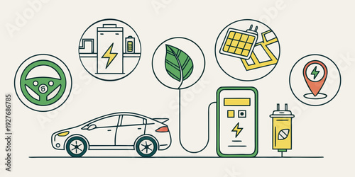 Illustration of various eco-friendly car maintenance and driving practices. Vector