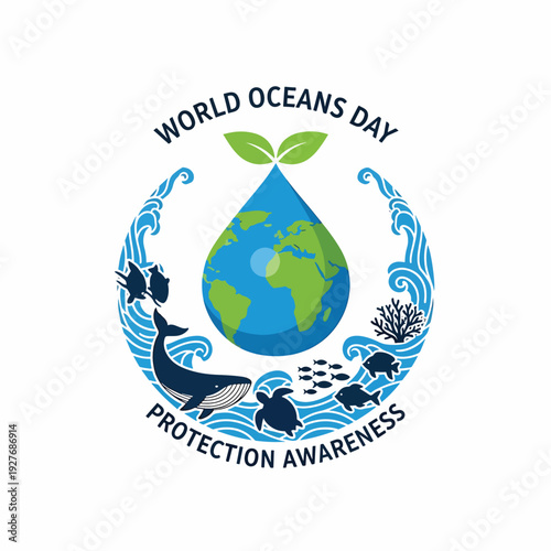 World Oceans Day Protection Awareness Logo.