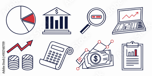 Diverse icons representing various aspects of business and finance Vector
