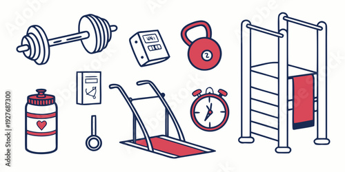 A diverse collection of fitness and medical icons for health and wellness. Vector