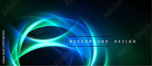 Abstract background features flowing blue, turquoise lines. Dark gradients create depth, modern aesthetic. Text reads background design.