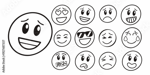 A collection of diverse emoticons showcasing various facial expressions and emotions Vector