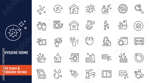 Hygiene home icon set. Outline icon with Editable stroke. Vector illustration