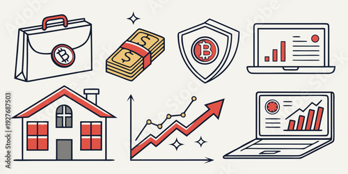A collection of icons representing various aspects of home and business security. Vector