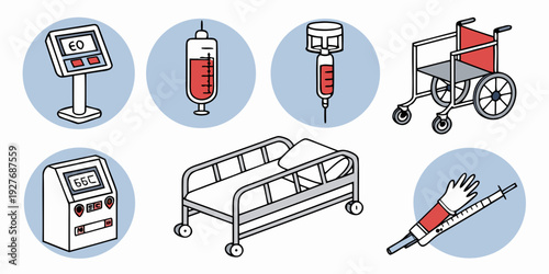 A visual representation of various medical and healthcare-related icons and symbols Vector