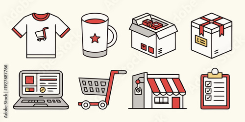Illustration of various e-commerce and online shopping icons. Vector
