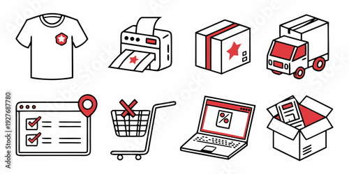 Illustrations of various e-commerce and online shopping icons Vector