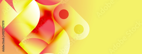 Abstract shapes blend, creating vibrant yellow, orange, red gradients. Smooth curves suggest movement, energy, modern design aesthetic.