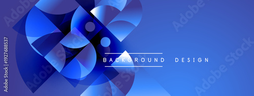 Abstract blue shapes overlap, creating dynamic composition. Gradient shades enhance visual depth, modern aesthetic. Background design element.