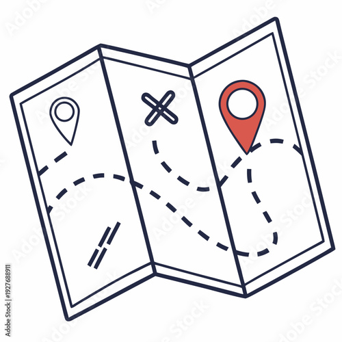 A map with a red pin and a blue x marked