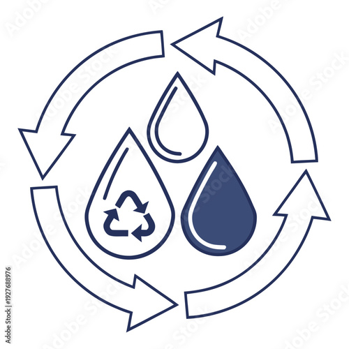Recycling symbol with water droplets in a circular arrow