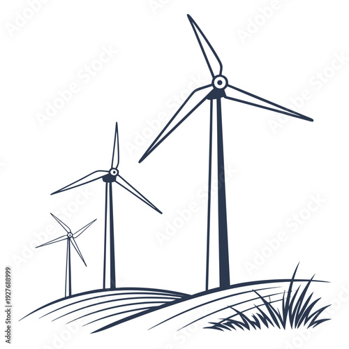 Wind turbines on a hill generating renewable energy