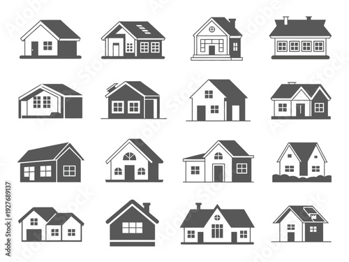 Collection of various house in black and white residential buildings