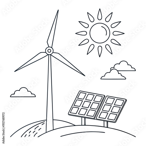 Renewable energy sources in a sunny landscape
