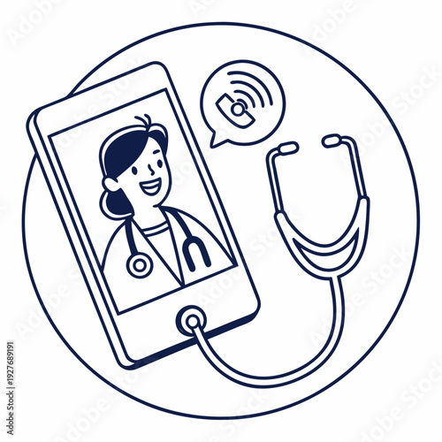 A doctor on a phone with a stethoscope
