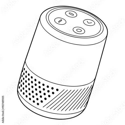 A cylindrical smart speaker with buttons and holes