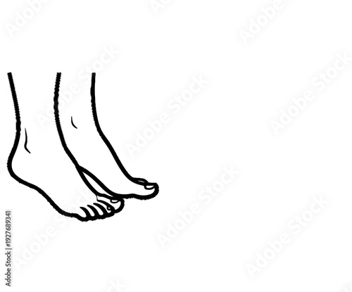 Minimalist line art sketch of two bare feet, one slightly in front of the other