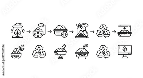 Illustrations of various transportation and logistics processes and vehicles.